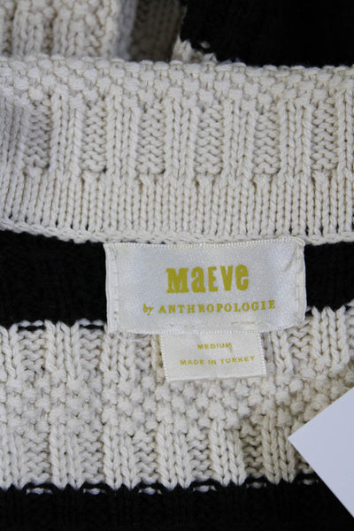Maeve Anthropologie Womens Striped Collared V-Neck Cardigan Sweater Beige Size M