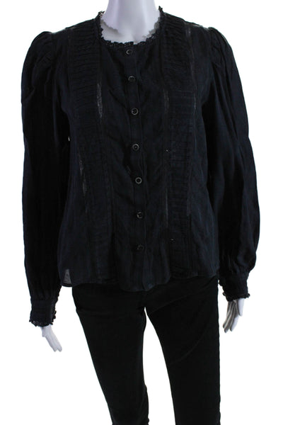 Etoile Isabel Marant Womens Cotton Pleated Button Up Blouse Top Black Size 40