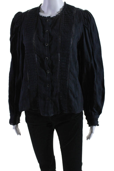 Etoile Isabel Marant Womens Cotton Pleated Button Up Blouse Top Black Size 40