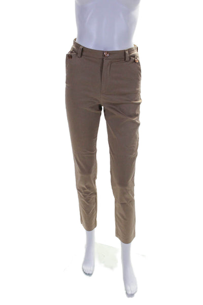 Massimo Dutti Womens Cotton High Rise Slim Fit Trousers Brown Size 2