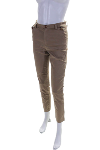 Massimo Dutti Womens Cotton High Rise Slim Fit Trousers Brown Size 2