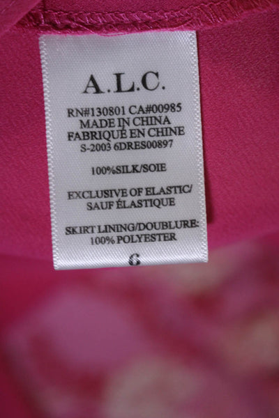 ALC Womens Sleeveless Keyhole Floral Silk Smocked Dress Pink White Size 6