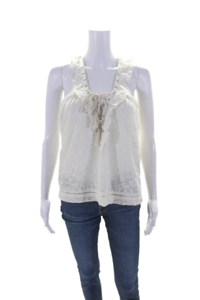 The Kooples Womens Sleeveless Lace Up V Neck Blouse White Size Medium