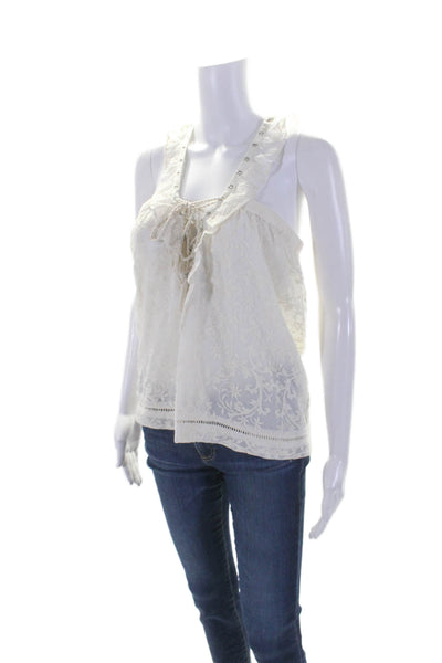 The Kooples Womens Sleeveless Lace Up V Neck Blouse White Size Medium