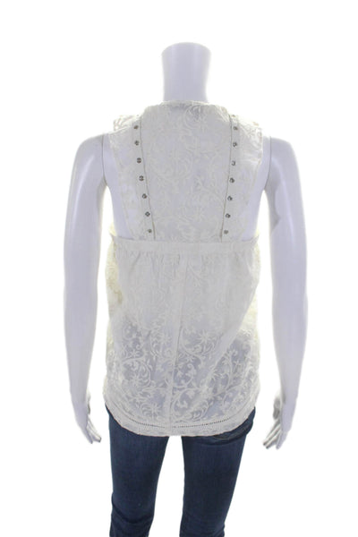 The Kooples Womens Sleeveless Lace Up V Neck Blouse White Size Medium