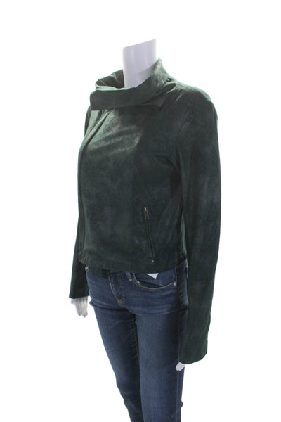 Georgie Womens Front Zip Long Sleeve Faux Suede Light Jacket Green Size Medium