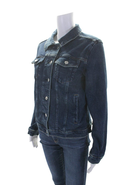 Good American Womens Button Front Collared Jean Jacket Blue Denim Size 2