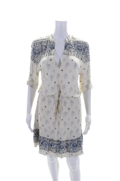 Saylor Womens Short Sleeve V Neck Abstract Studded Dress White Blue Size Large