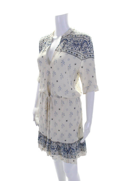 Saylor Womens Short Sleeve V Neck Abstract Studded Dress White Blue Size Large