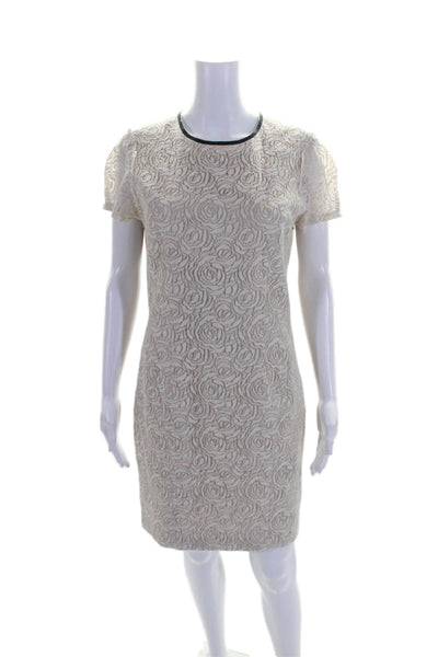 L Agence Womens Back Back Zip Short Sleeve Lace Sheath Dress Beige Size 8