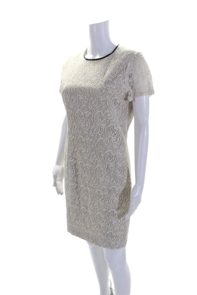 L Agence Womens Back Back Zip Short Sleeve Lace Sheath Dress Beige Size 8