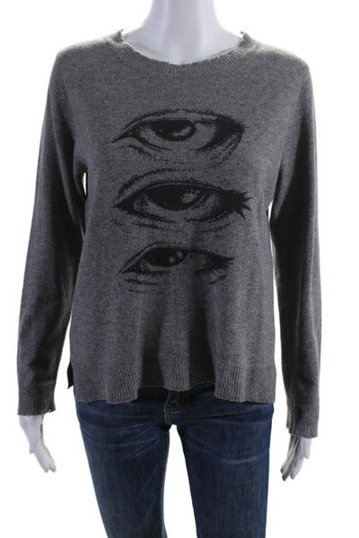 Artelier Nicole Miller Womens Cashmere 3 Eye Long Sleeve Sweater Gray Size S