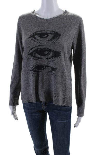 Artelier Nicole Miller Womens Cashmere 3 Eye Long Sleeve Sweater Gray Size S