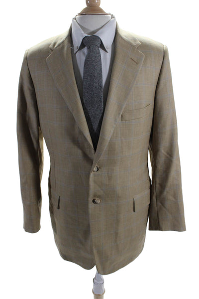 H. Freeman & Son Mens Wool Plaid Print Two Vent Two Button Blazer Beige Size 38