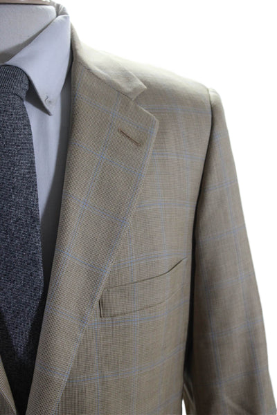 H. Freeman & Son Mens Wool Plaid Print Two Vent Two Button Blazer Beige Size 38