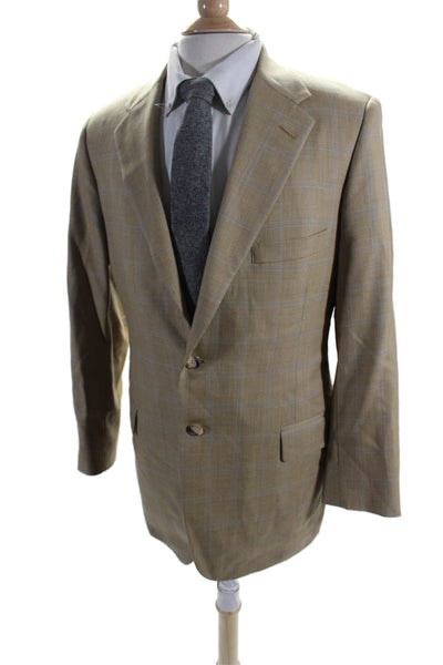 H. Freeman & Son Mens Wool Plaid Print Two Vent Two Button Blazer Beige Size 38