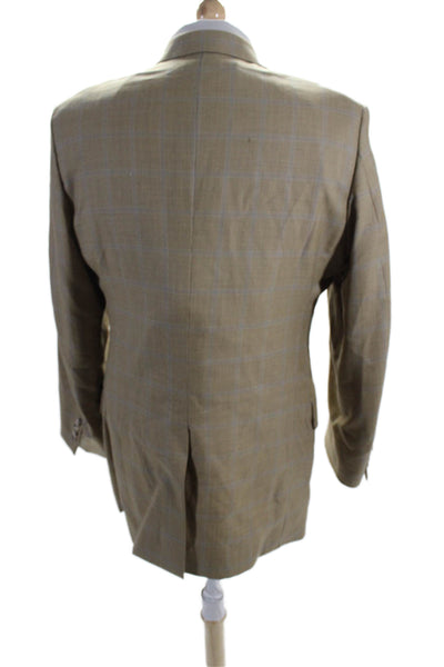 H. Freeman & Son Mens Wool Plaid Print Two Vent Two Button Blazer Beige Size 38