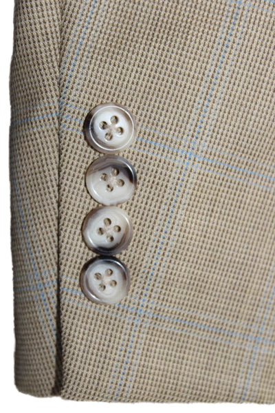 H. Freeman & Son Mens Wool Plaid Print Two Vent Two Button Blazer Beige Size 38