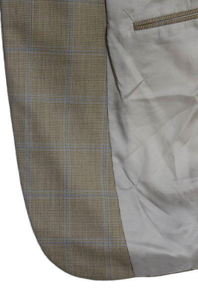 H. Freeman & Son Mens Wool Plaid Print Two Vent Two Button Blazer Beige Size 38