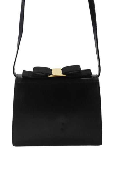 Salvatore Ferragamo Womens Leather Gold Tone Crossbody Shoulder Handbag Black