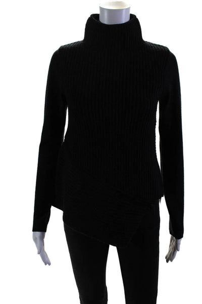 Elie Tahari Women's High Neck Long Sleeves Asymmetrical Sweater Black Size S