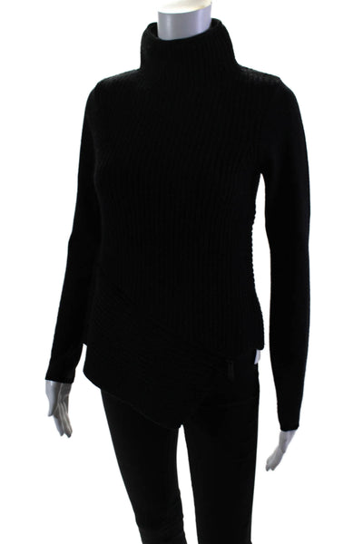 Elie Tahari Women's High Neck Long Sleeves Asymmetrical Sweater Black Size S