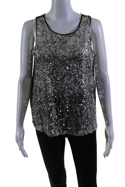 Sandro Women's Scoop Neck Sleeveless Sequin Tank Top Silver Metallic Size S