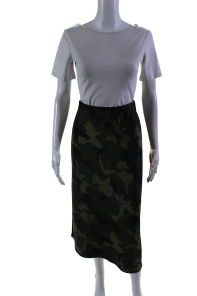 Alice + Olivia Women's  Asymmetrical Slit Hem Midi Skirt Camouflage Size 4