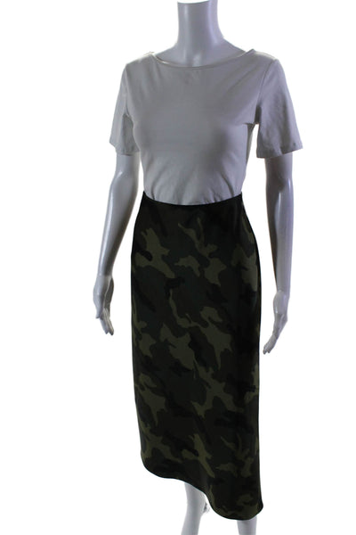 Alice + Olivia Women's  Asymmetrical Slit Hem Midi Skirt Camouflage Size 4