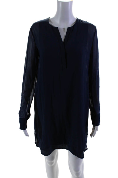 Vince Womens Silk Layered V-Neck Long Sleeve Pullover Dress Navy Size 2