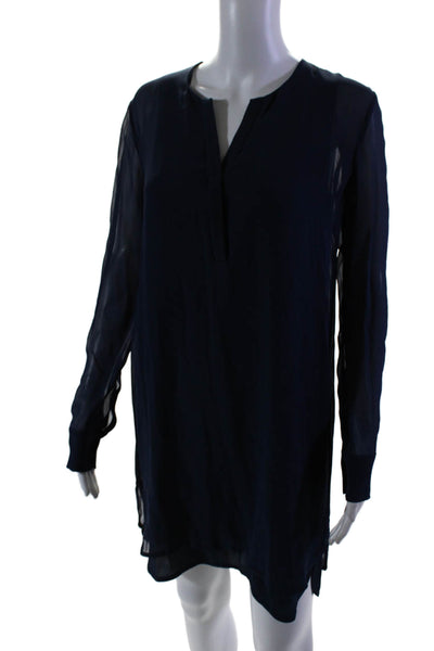 Vince Womens Silk Layered V-Neck Long Sleeve Pullover Dress Navy Size 2