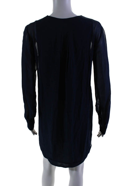 Vince Womens Silk Layered V-Neck Long Sleeve Pullover Dress Navy Size 2