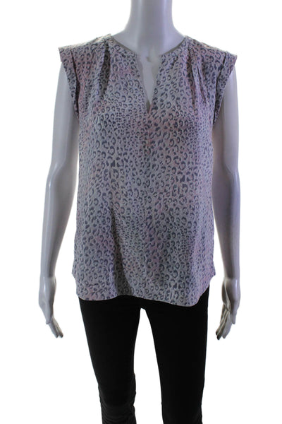 Rebecca Taylor Womens Silk Animal Print V-Neck Sleeveless Blouse Top Pink Size 2