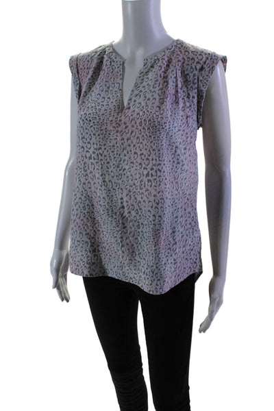 Rebecca Taylor Womens Silk Animal Print V-Neck Sleeveless Blouse Top Pink Size 2