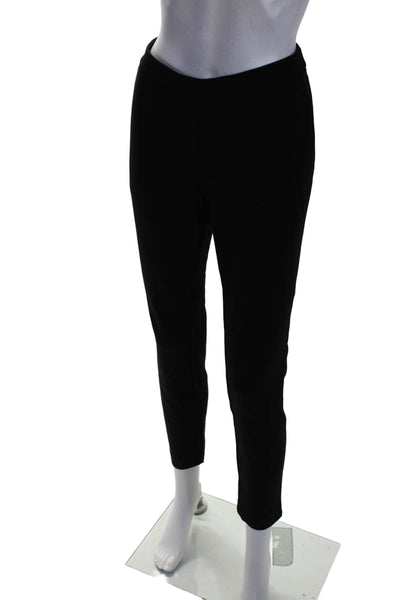 Theory Women's Elastic Waist Flat Front Straight Leg Pants Black Size 4