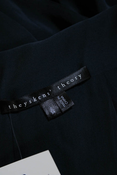 Theyskens Theory Womens Button Front Crew Neck Silk Dress Navy Blue Size 0