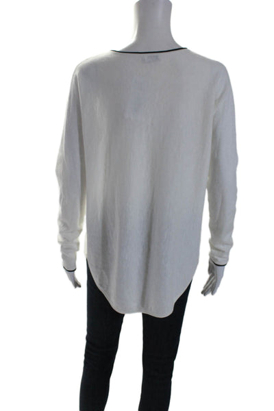 Vince Womens Long Sleeve V Neck Knit Shirt White Black Cotton Size Extra Small