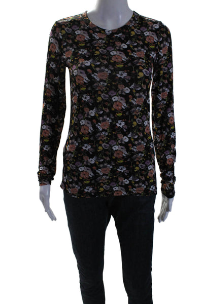 Rag & Bone Womens Long Sleeve Crew Neck Knit Floral Shirt Black Size Small