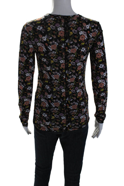 Rag & Bone Womens Long Sleeve Crew Neck Knit Floral Shirt Black Size Small