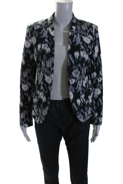 Helene Womens Navy Blue Printed Quilted Long Sleeve Blazer Jacket Size S