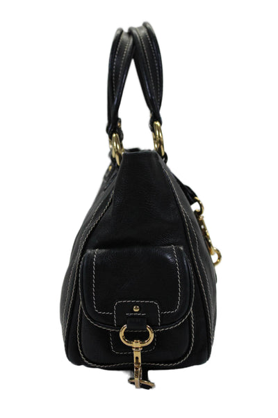 Marc Jacobs Womens Black Leather Classic Buckle Medium Tote Shoulder Bag Handbag