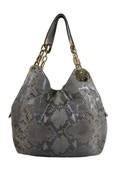 Michael Kors Womens Animal Print Chained Strap Snap Buttoned Hobo Bag Beige