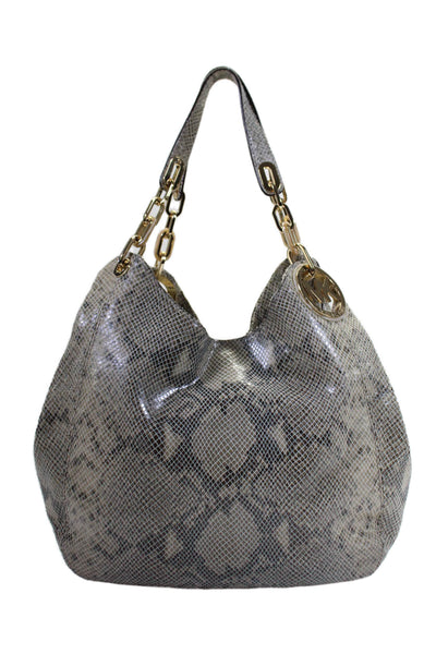 Michael Kors Womens Animal Print Chained Strap Snap Buttoned Hobo Bag Beige