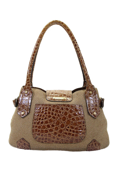 Eric Javits Womens Animal Printed Patchwork Espadrille Shoulder Handbag Brown