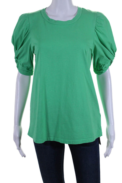 A.L.C. Womens Puffy Short Sleeves Pullover Tee Shirt Green Cotton Size Small