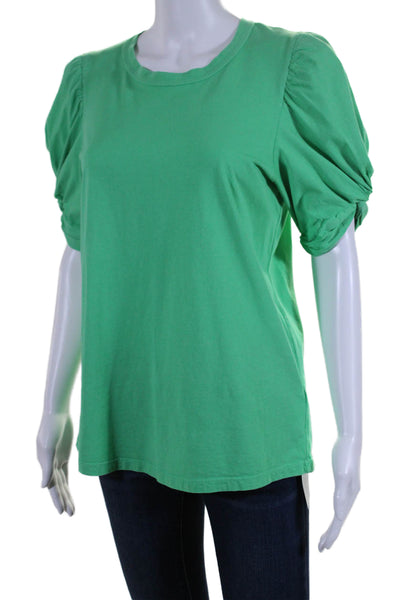 A.L.C. Womens Puffy Short Sleeves Pullover Tee Shirt Green Cotton Size Small