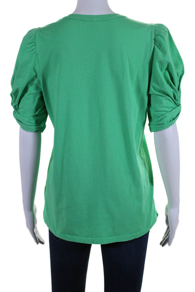 A.L.C. Womens Puffy Short Sleeves Pullover Tee Shirt Green Cotton Size Small