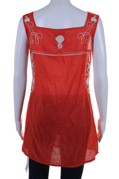 Tory Burch Womens Embroidered Sleeveless Tank Top Red White Cotton Size Small