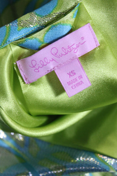 Lilly Pulitzer Womens Abstract Print Blouse Lime Green Blue Size Extra Small