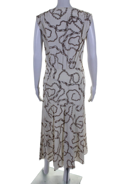 Veronica Beard Womens Silk Chain Link Print V Neck Maxi Dress White Brown Size 4